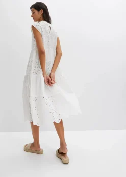 bonprix Kleider|Bekleidung·Pullover & Strickjacken^Midikleid mit Spitze weiß