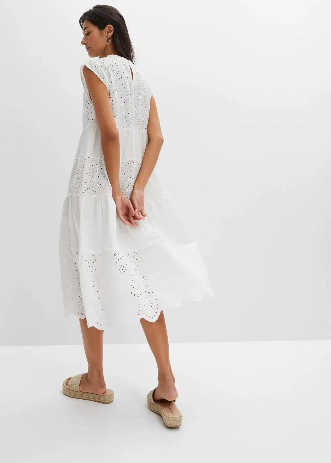 bonprix Kleider|Bekleidung·Pullover & Strickjacken^Midikleid mit Spitze weiß