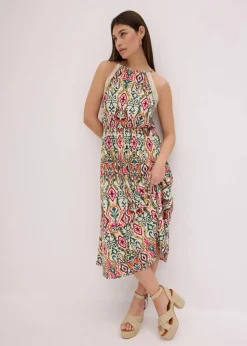 bonprix Bekleidung·Pullover & Strickjacken|Kleider^Midikleid mit Spitze creme/grün/pink
