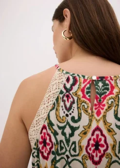 bonprix Bekleidung·Pullover & Strickjacken|Kleider^Midikleid mit Spitze creme/grün/pink