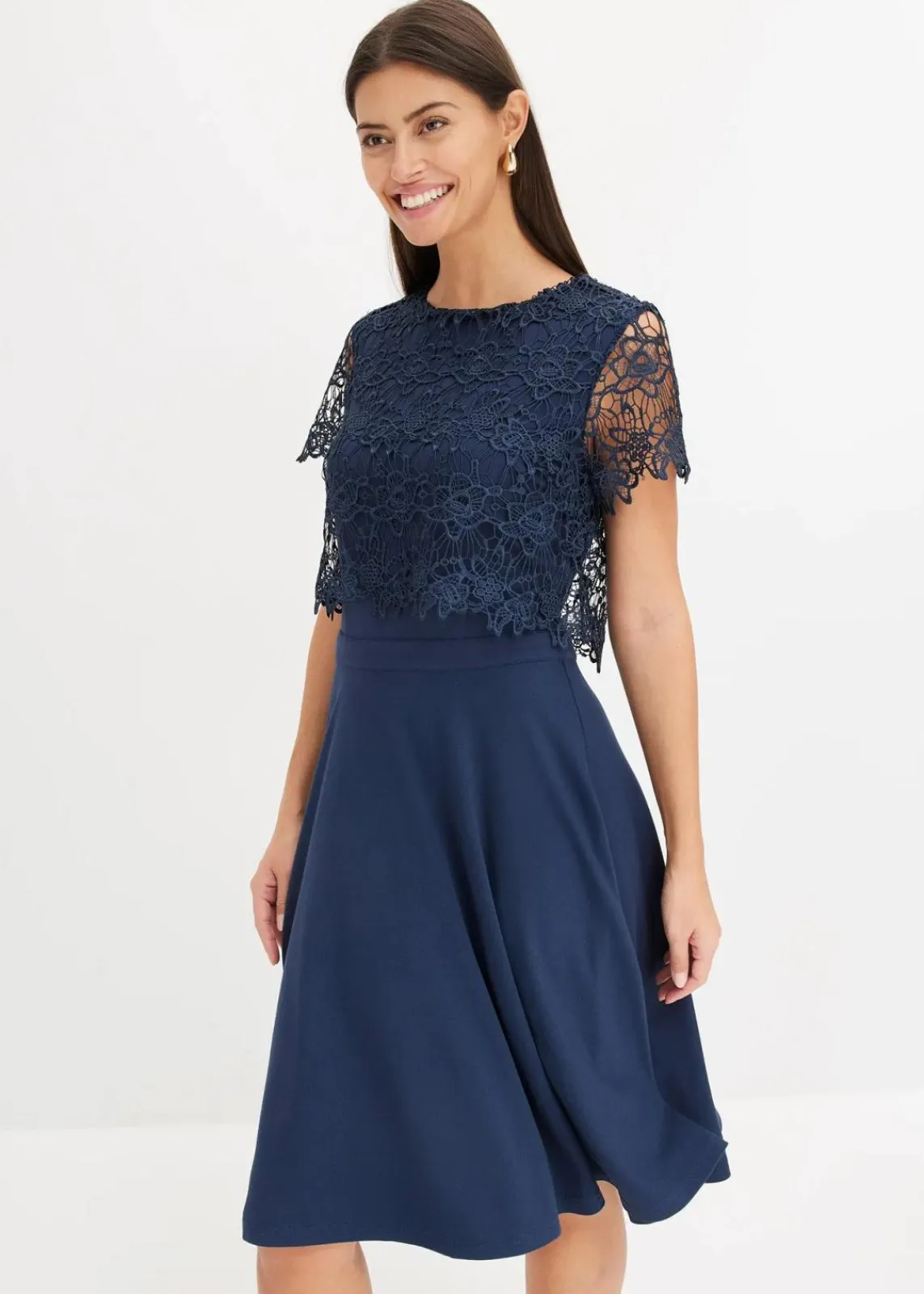 bonprix Festliche Mode|Kleider^Midikleid mit Spitze dunkelblau