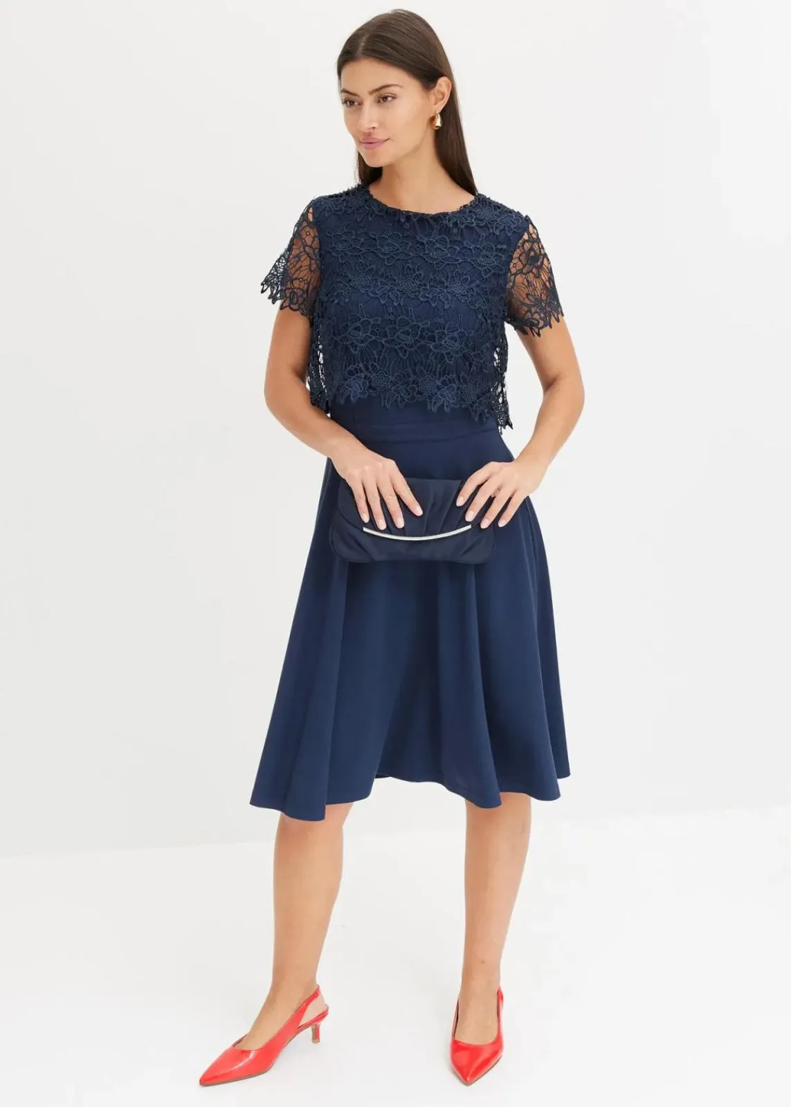 bonprix Festliche Mode|Kleider^Midikleid mit Spitze dunkelblau