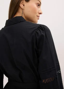 bonprix Kleider^Midikleid mit Spitzeneinsatz aus Baumwolle schwarz