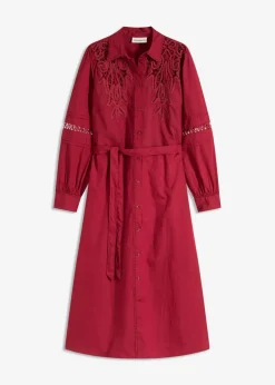 bonprix Kleider^Midikleid mit Spitzeneinsatz aus Baumwolle pflaumenrot