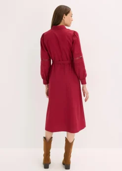 bonprix Kleider^Midikleid mit Spitzeneinsatz aus Baumwolle pflaumenrot