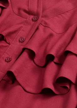 bonprix Kleider|Bekleidung·Pullover & Strickjacken^Midikleid mit Volants aus strukturiertem Crêpe pflaumenrot