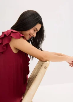 bonprix Kleider|Bekleidung·Pullover & Strickjacken^Midikleid mit Volants aus strukturiertem Crêpe pflaumenrot