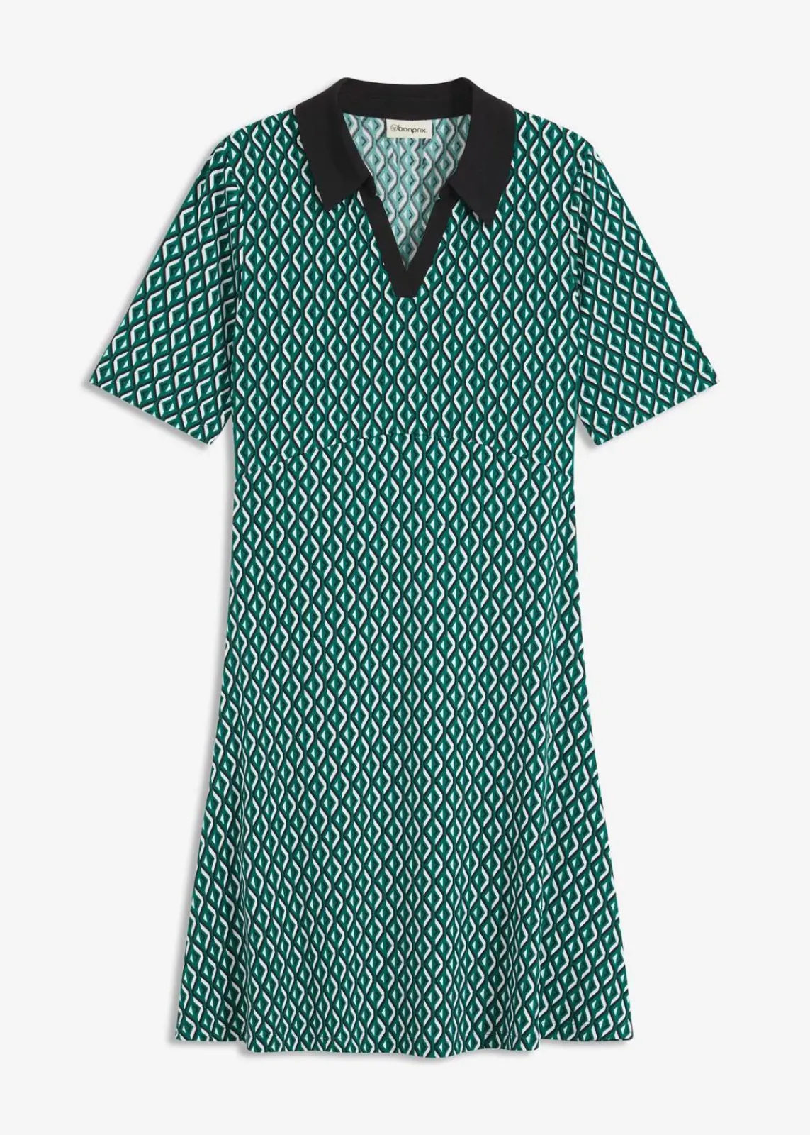 bonprix Kleider|Bekleidung·Pullover & Strickjacken^Midi-Polokleid waldgrün/schwarz graphisch bedruckt