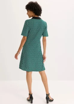 bonprix Kleider|Bekleidung·Pullover & Strickjacken^Midi-Polokleid waldgrün/schwarz graphisch bedruckt