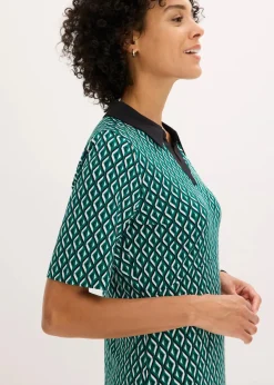 bonprix Kleider|Bekleidung·Pullover & Strickjacken^Midi-Polokleid waldgrün/schwarz graphisch bedruckt