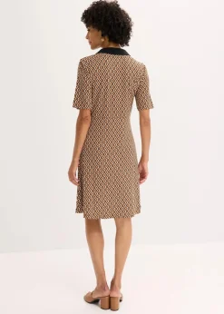 bonprix Bekleidung·Pullover & Strickjacken|Kleider^Midi-Polokleid mokkabraun/schwarz graphisch bedruckt