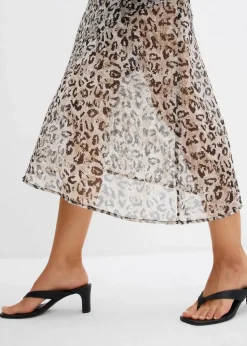 bonprix Röcke|Nachhaltigere Materialien^Midirock aus feinem Chiffon grau leo bedruckt