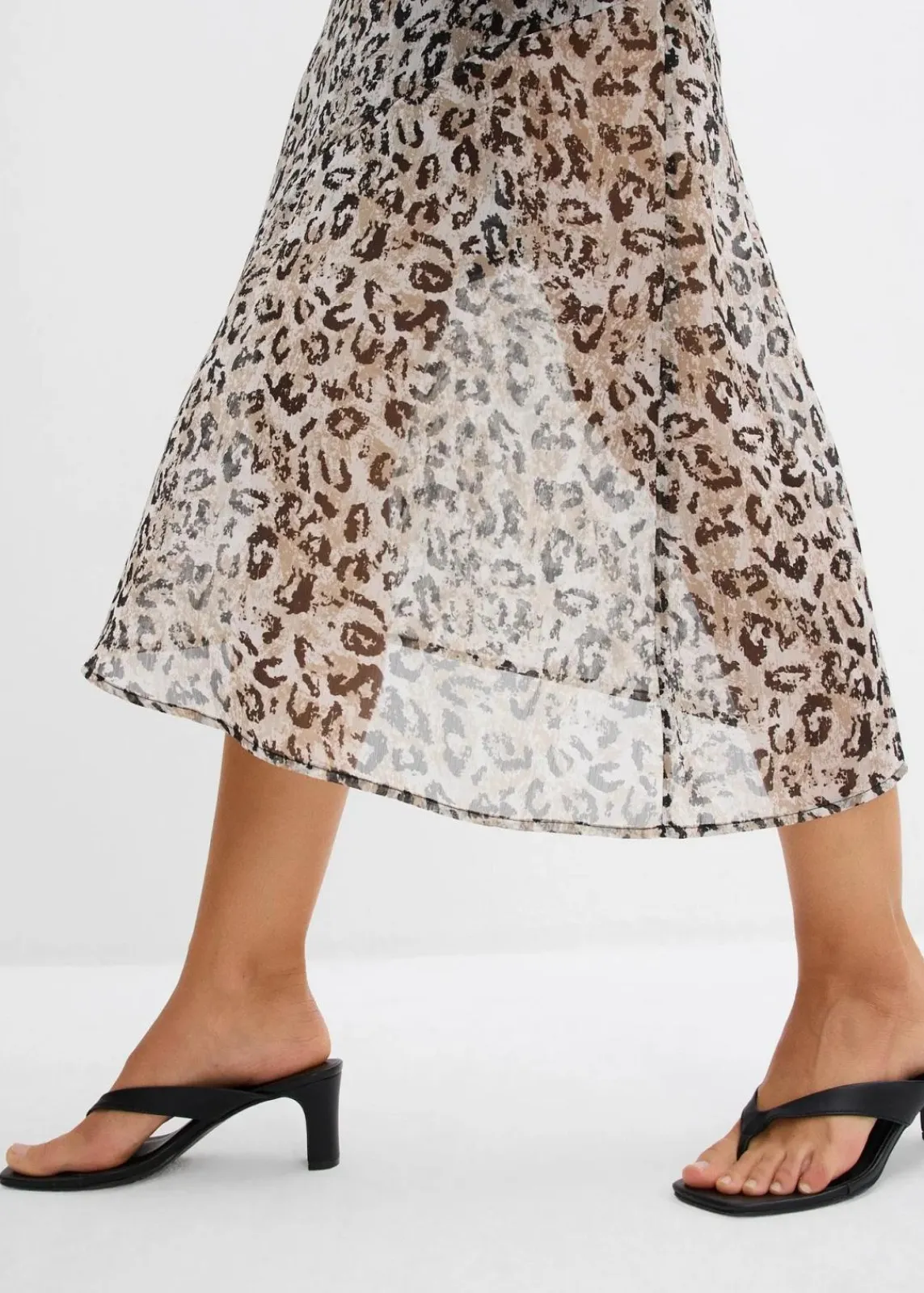 bonprix Röcke|Nachhaltigere Materialien^Midirock aus feinem Chiffon grau leo bedruckt