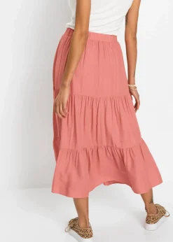 bonprix Bekleidung·Sportbekleidung|Röcke^Midirock aus Viskose Crinkle rauchkoralle