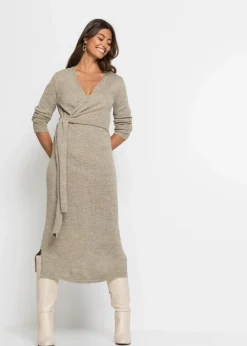 bonprix Kleider|Strickmode^Midi-Strickkleid beige meliert