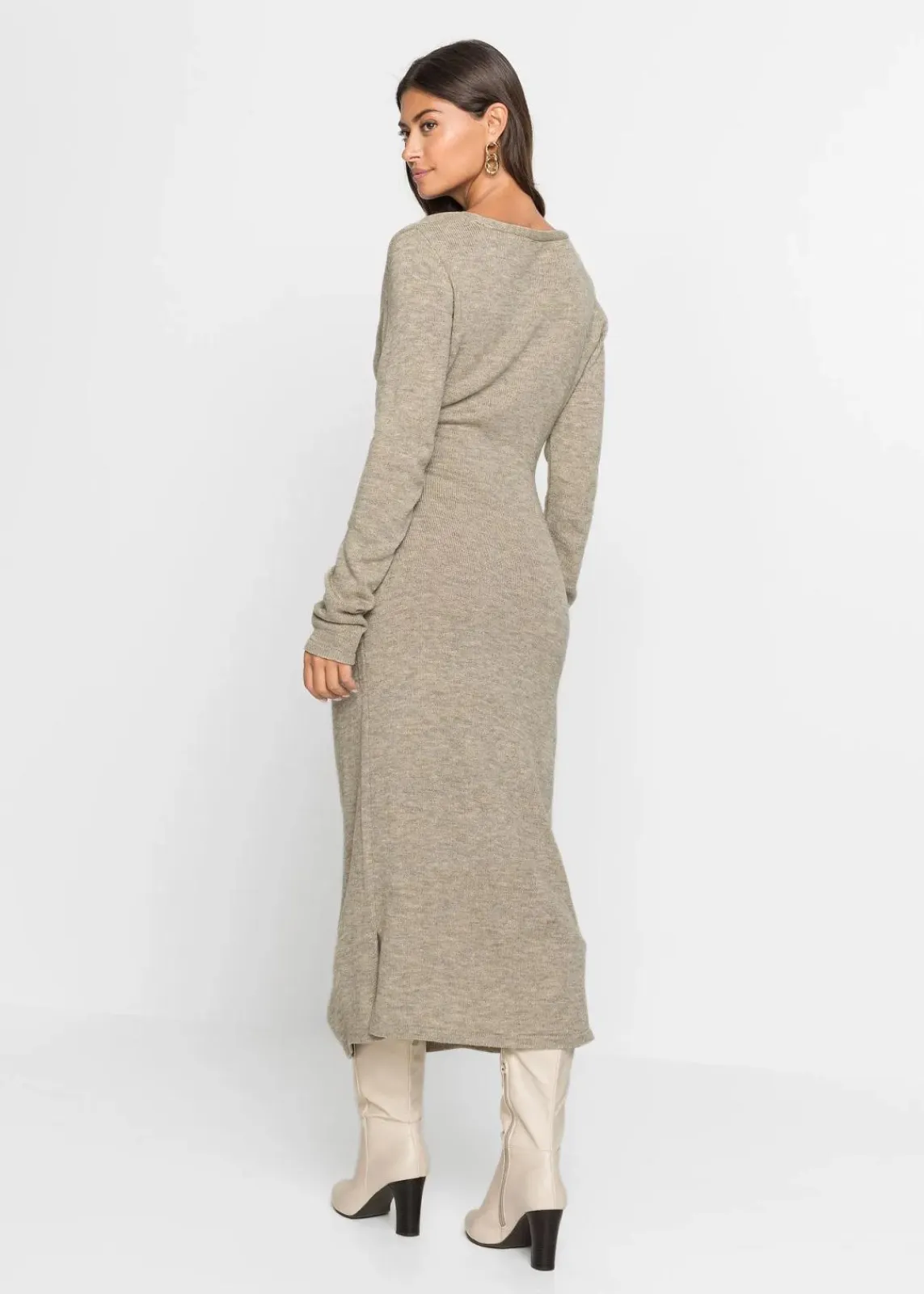 bonprix Kleider|Strickmode^Midi-Strickkleid beige meliert
