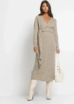 bonprix Kleider|Strickmode^Midi-Strickkleid beige meliert