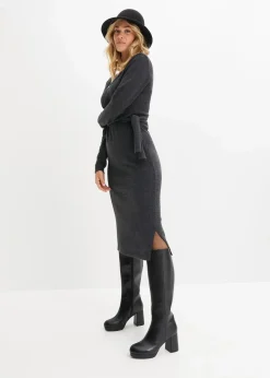 bonprix Kleider|Strickmode^Midi-Strickkleid anthrazit meliert
