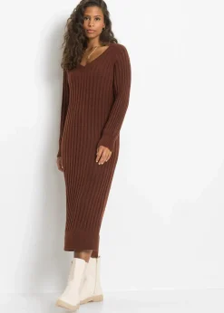 bonprix Bekleidung·Umstandsmode|Bekleidung·Pullover & Strickjacken^Midi-Strickkleid mahagonibraun