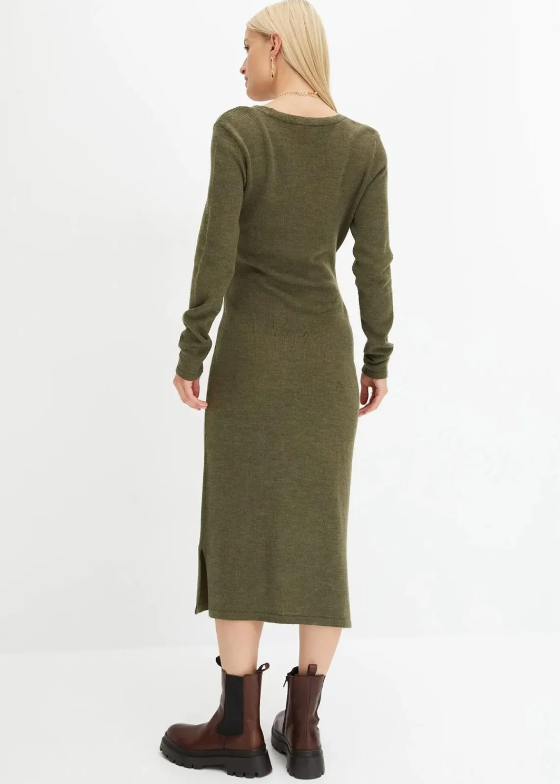 bonprix Bekleidung·Umstandsmode|Bekleidung·Pullover & Strickjacken^Midi-Strickkleid dunkeloliv meliert
