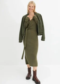 bonprix Bekleidung·Umstandsmode|Bekleidung·Pullover & Strickjacken^Midi-Strickkleid dunkeloliv meliert