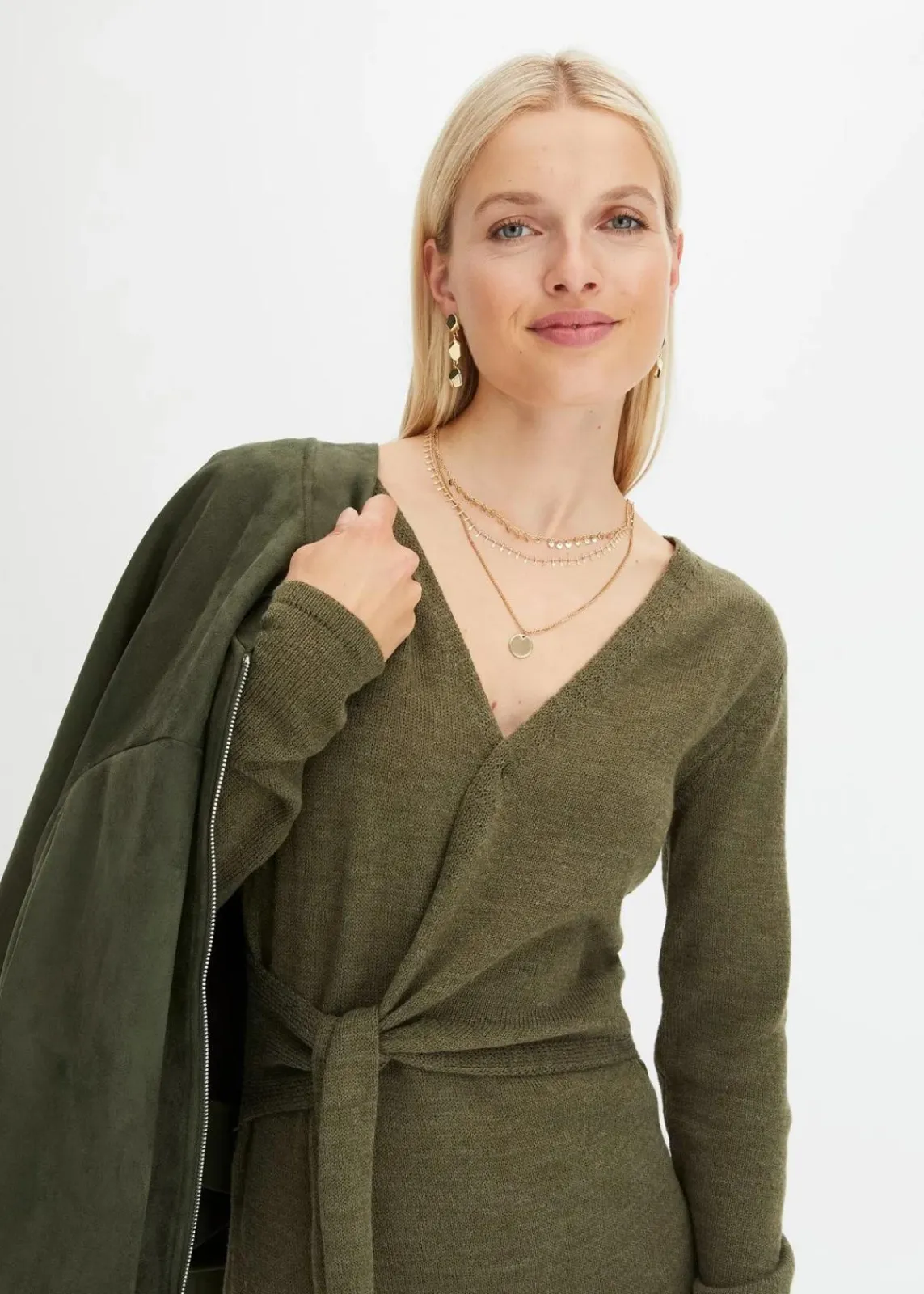 bonprix Bekleidung·Umstandsmode|Bekleidung·Pullover & Strickjacken^Midi-Strickkleid dunkeloliv meliert