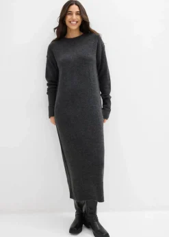bonprix Bekleidung·Umstandsmode|Bekleidung·Pullover & Strickjacken^Midi-Strickkleid anthrazit meliert