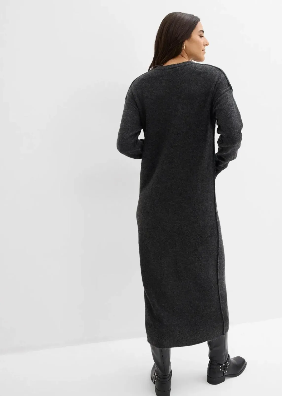 bonprix Bekleidung·Umstandsmode|Bekleidung·Pullover & Strickjacken^Midi-Strickkleid anthrazit meliert