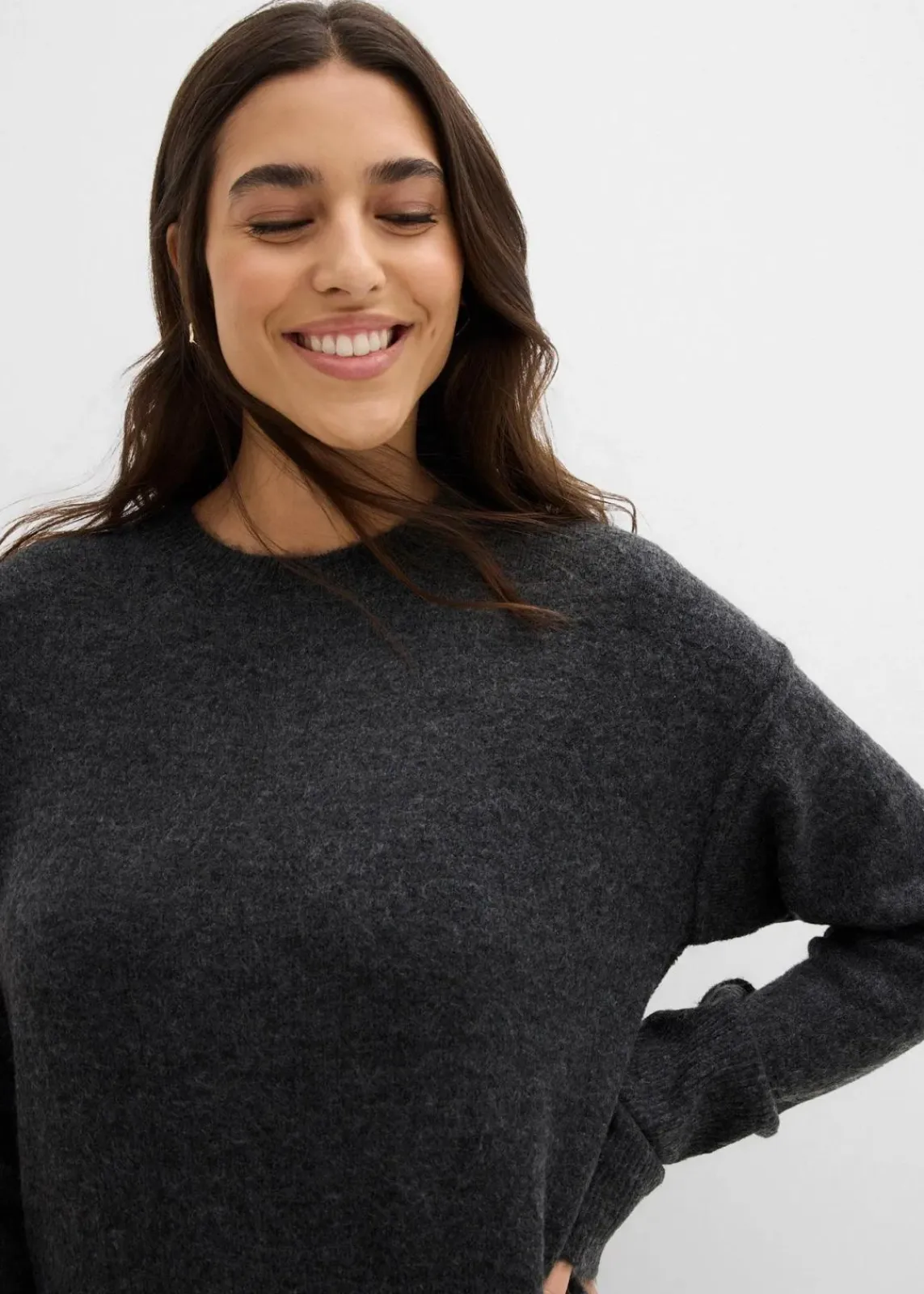 bonprix Bekleidung·Umstandsmode|Bekleidung·Pullover & Strickjacken^Midi-Strickkleid anthrazit meliert