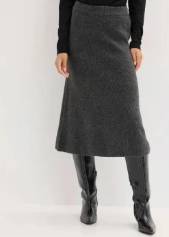 bonprix Bekleidung·Sportbekleidung|Röcke^Midi-Strickrock anthrazit meliert meliert