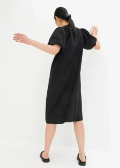 bonprix Bekleidung·Pullover & Strickjacken|Kleider^Midi-Web-Kleid aus Bio-Baumwolle schwarz