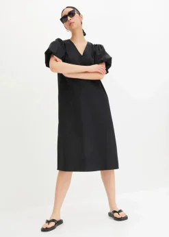 bonprix Bekleidung·Pullover & Strickjacken|Kleider^Midi-Web-Kleid aus Bio-Baumwolle schwarz
