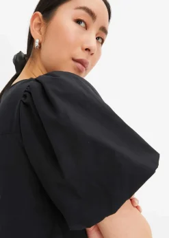 bonprix Bekleidung·Pullover & Strickjacken|Kleider^Midi-Web-Kleid aus Bio-Baumwolle schwarz