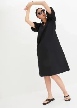 bonprix Bekleidung·Pullover & Strickjacken|Kleider^Midi-Web-Kleid aus Bio-Baumwolle schwarz