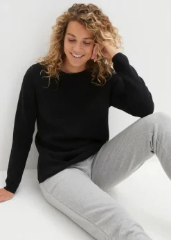 bonprix Pullover & Strickjacken|Strickmode^Milano Rib Pullover mit Rundhals schwarz
