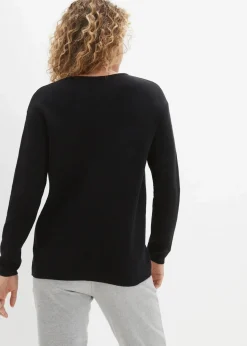 bonprix Pullover & Strickjacken|Strickmode^Milano Rib Pullover mit Rundhals schwarz