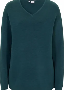 bonprix Bekleidung·Umstandsmode|Bekleidung·Jeans^Milano Rib Pullover mit V-Ausschnitt pfeffergrün