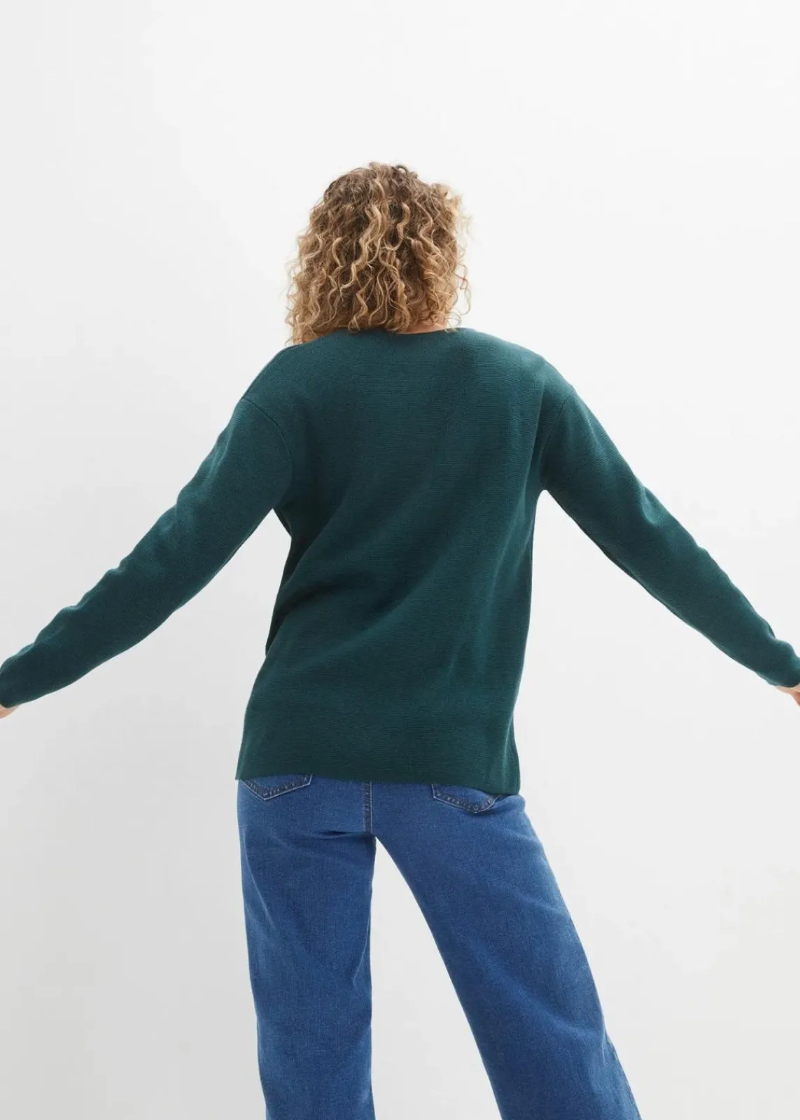 bonprix Bekleidung·Umstandsmode|Bekleidung·Jeans^Milano Rib Pullover mit V-Ausschnitt pfeffergrün