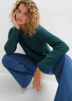 bonprix Bekleidung·Umstandsmode|Bekleidung·Jeans^Milano Rib Pullover mit V-Ausschnitt pfeffergrün