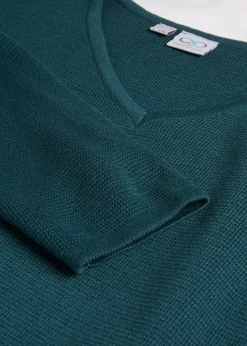 bonprix Bekleidung·Umstandsmode|Bekleidung·Jeans^Milano Rib Pullover mit V-Ausschnitt pfeffergrün