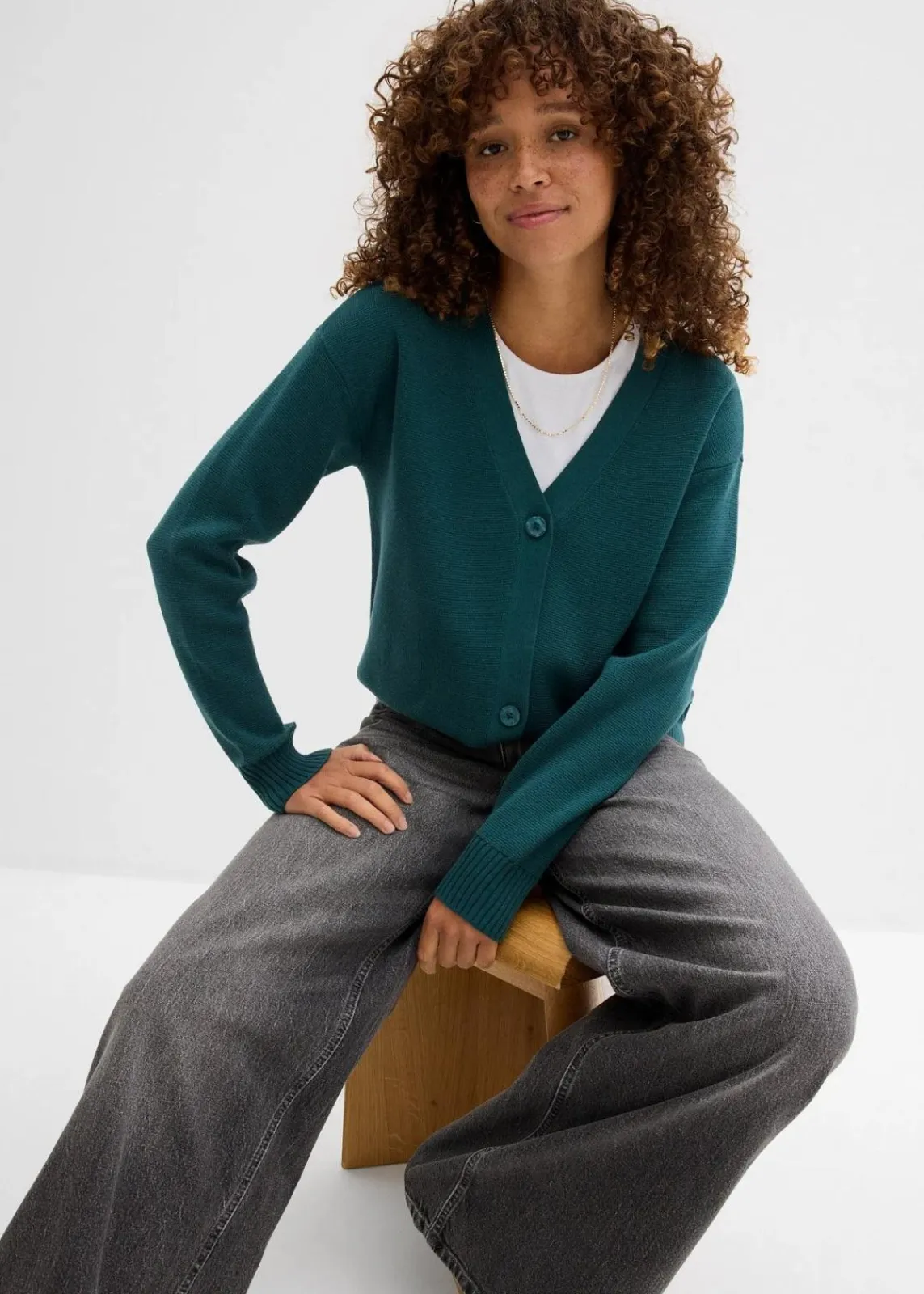 bonprix Pullover & Strickjacken|Basics^Milano Rib-Feinstrickjacke pfeffergrün