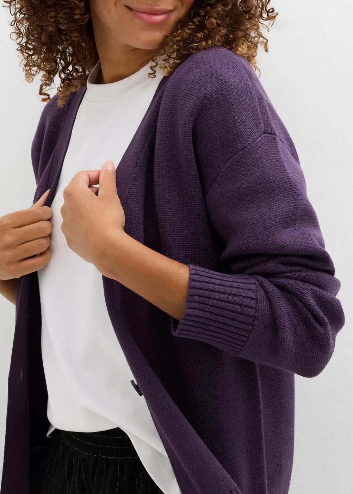 bonprix Bekleidung·Umstandsmode|Strickmode^Milano Rib-Feinstrickjacke pflaume