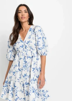 bonprix Bekleidung·Pullover & Strickjacken|Kleider^Minikleid weiss / hellblau floral
