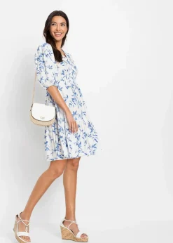 bonprix Bekleidung·Pullover & Strickjacken|Kleider^Minikleid weiss / hellblau floral