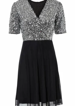 bonprix Bekleidung·Pullover & Strickjacken|Kleider^Minikleid silber/schwarz