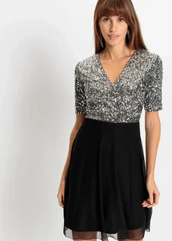 bonprix Bekleidung·Pullover & Strickjacken|Kleider^Minikleid silber/schwarz