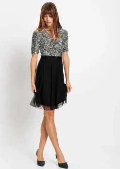 bonprix Bekleidung·Pullover & Strickjacken|Kleider^Minikleid silber/schwarz