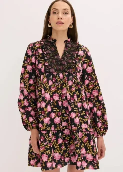 bonprix Bekleidung·Pullover & Strickjacken|Kleider^Minikleid schwarz geblümt