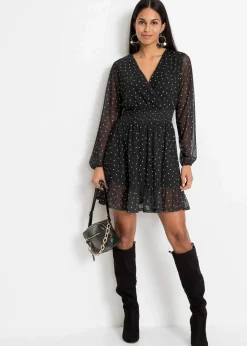 bonprix Kleider|Bekleidung·Pullover & Strickjacken^Minikleid schwarz/wollweiß gepunktet