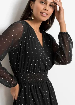 bonprix Kleider|Bekleidung·Pullover & Strickjacken^Minikleid schwarz/wollweiß gepunktet